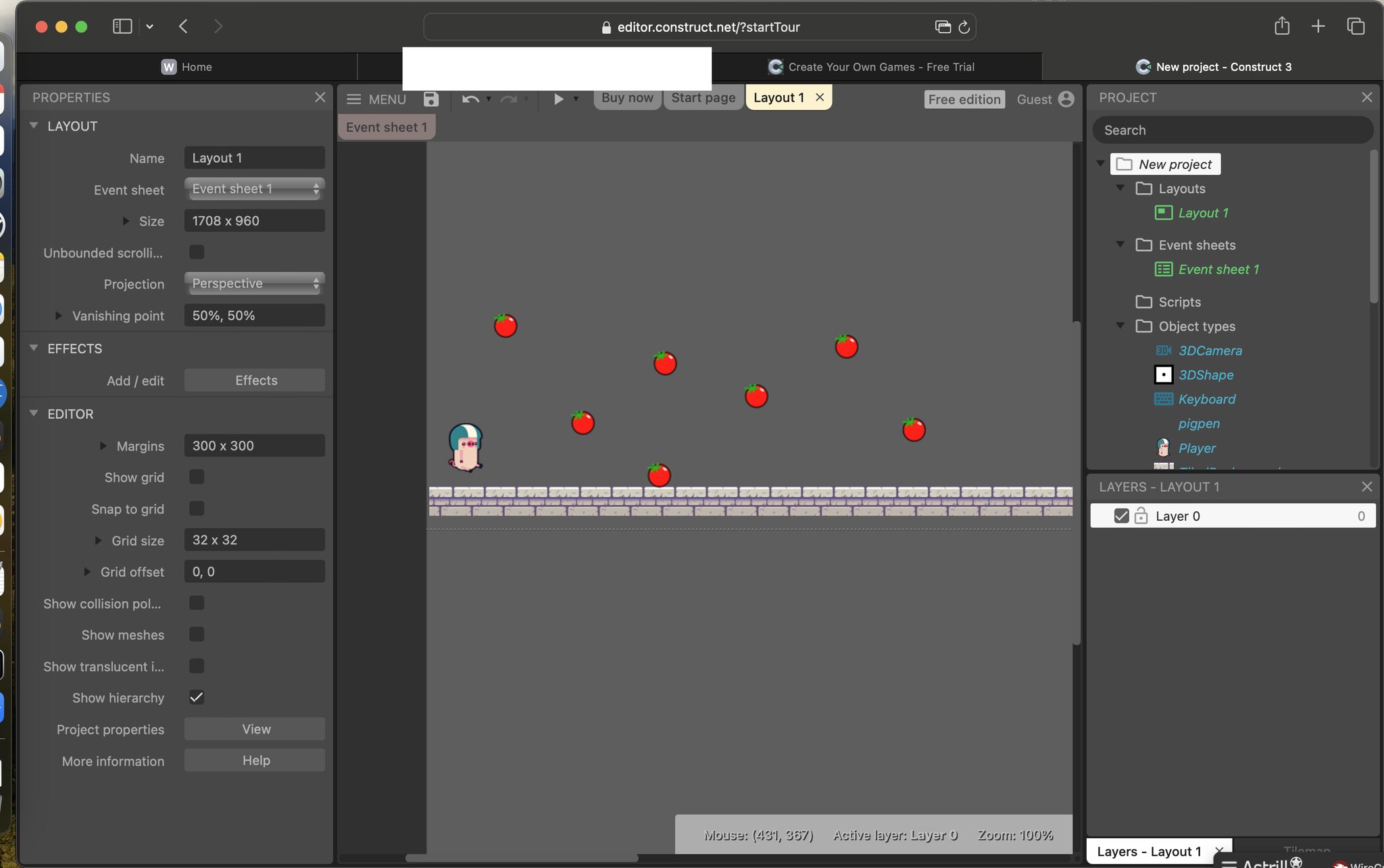 Annotated GIF showing Bug Fix in Construct 3