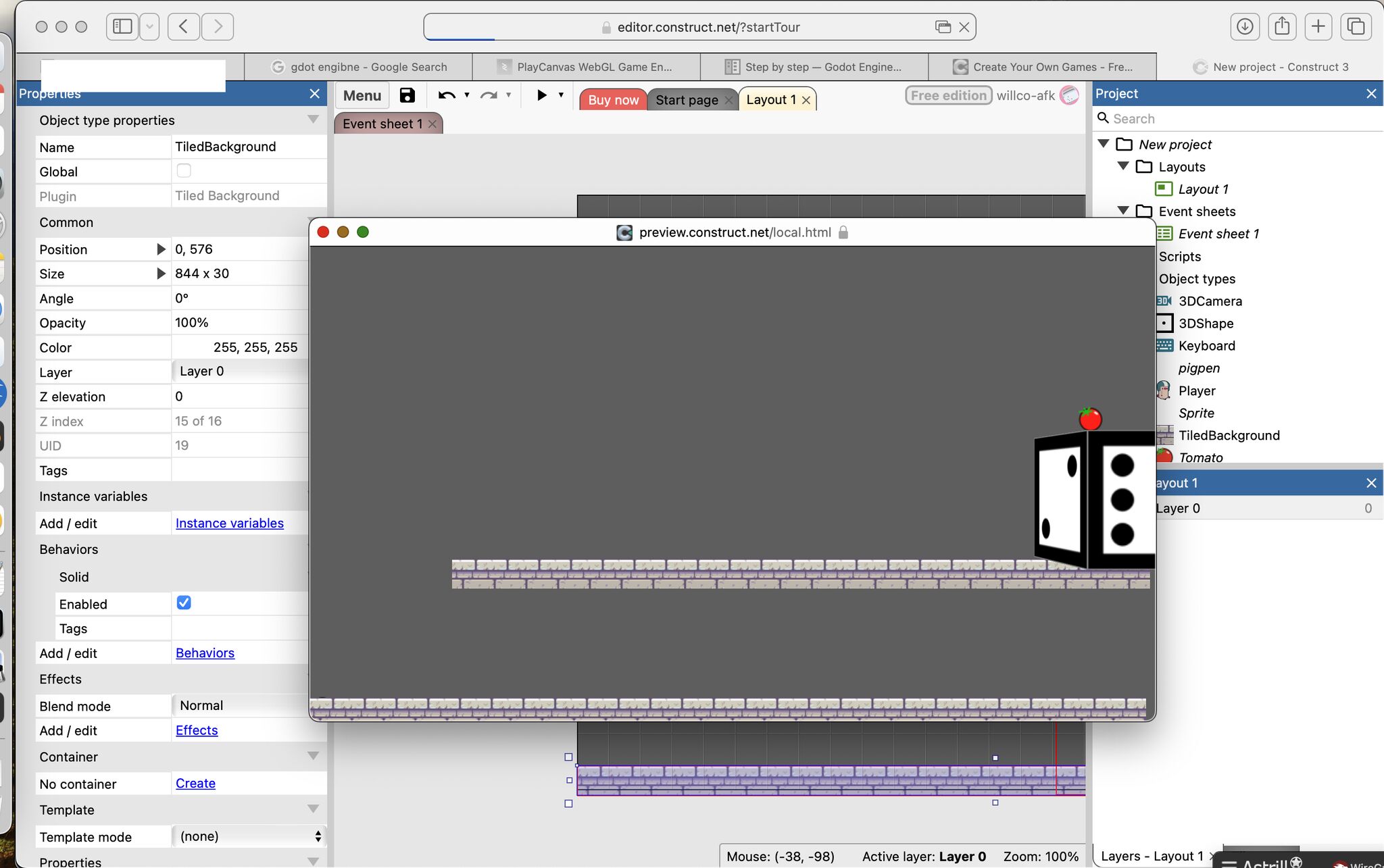 Annotated GIF showing Accessibility Improvement in Construct 3