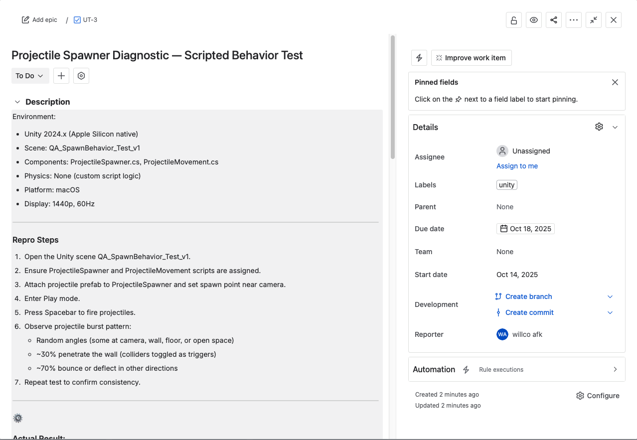 Screenshot C: Projectile penetration edge case